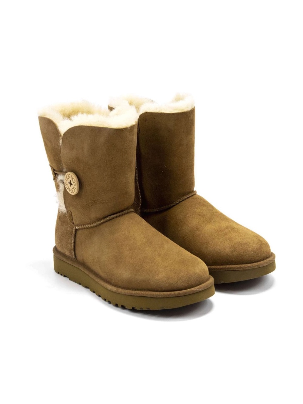 UGG Bailey Button II Women’s Sheepskin Lined Chestnut Suede Boots Sz 5
